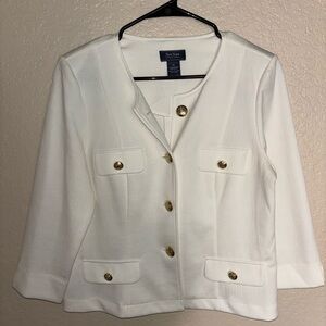 New York & Company White Blazer with Gold Buttons